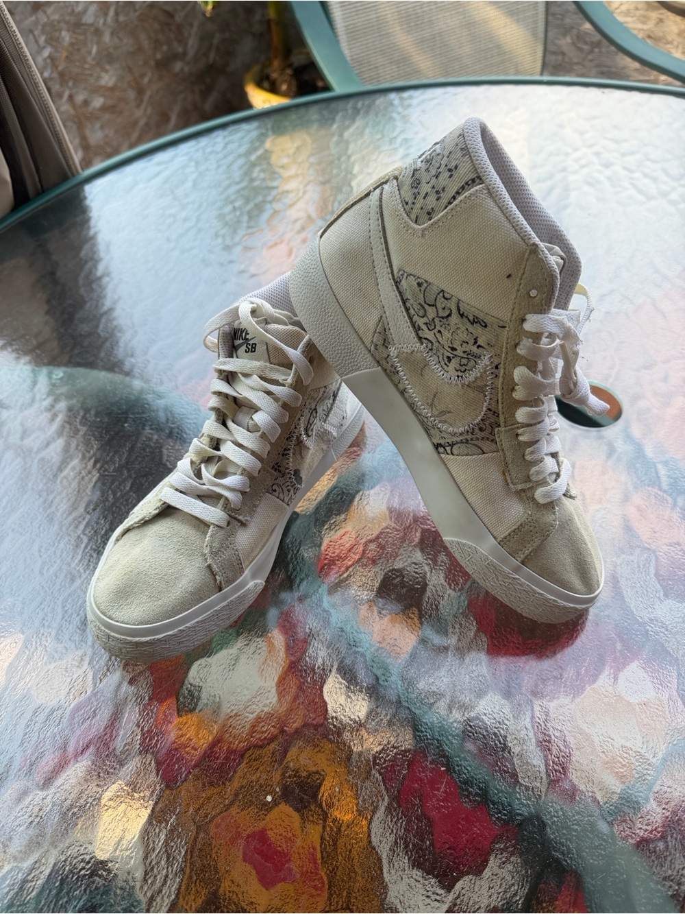 Nike Women’s High-Top Sneakers in Light Beige with Bandana Print